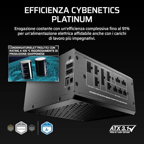 CORSAIR HX1000i SHIFT Alimentatore ATX completamente modulare – Hub di sistema iCUE LINK integrato, cavo nativo 12 V 2x6, ATX 3.1 e PCIe 5.1, Cybenetics Platinum – Nero - Alimentatore - Immagine 4