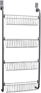 Home Basics Heavy Duty 4 Tier Over the Door Storage Shelf Hanging Cabinet Metal Pantry Rack Organizer Spice Space, Grey