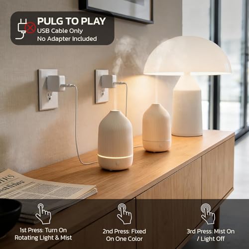 Essential Oil Diffuser, 2Pack, 100ml Aromatherapy Diffuser, Mini Ultrasonic Diffuser for Essential Oil, Home, Office, Cool Mist Humidifier with 7 Led Light, Auto Shut-Off, White by Salubrito - Image 6