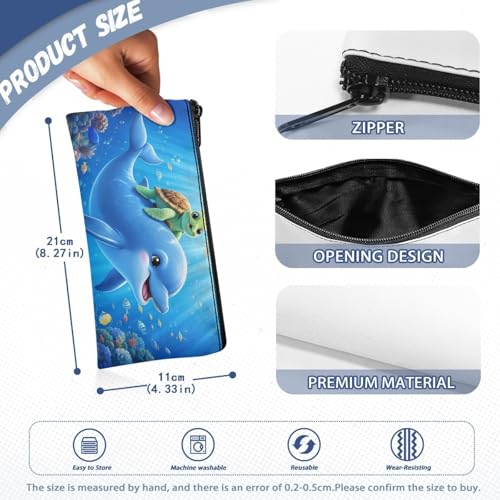 Image of Turtle Pencil Cae Pouch Toddlers Blue Dolphin School Pen Holder with Sturdy Zipper Kids Pencil Box for Stationery Sorage Kindergarten Opening Gifts