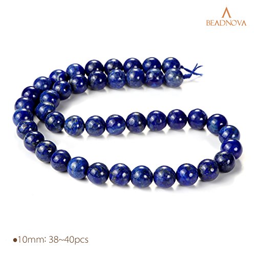 Image of BEADNOVA Blue Lapis Lazuli Beads Natural Crystal Beads Stone Gemstone Round Loose Energy Healing with Crystal Stretch Cord for Jewelry Making (10mm, 36-38pcs)