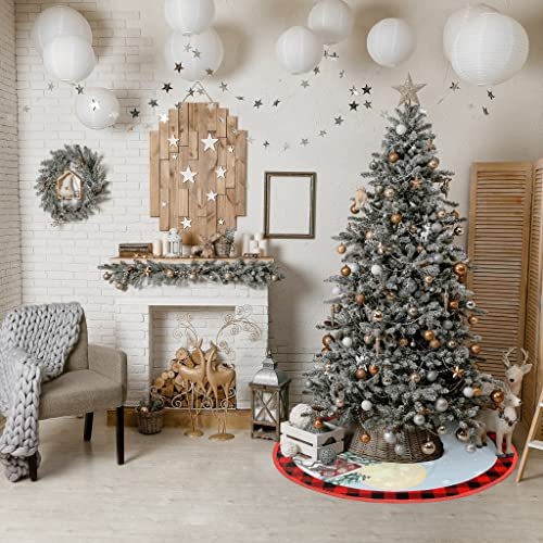 Christmas Tree Skirt 48 Inches Buffalo Plaid Vintage Xmas Tree Skirts Mat For Winter Happy New Year Christmas Tree Decorations Home Holiday Party #TOP4