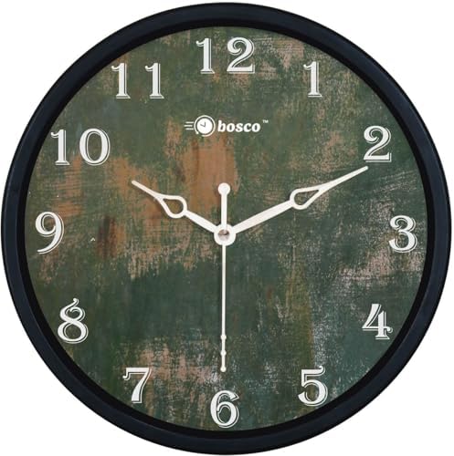 Image of Bosco Modern Non Ticking Silent, Vintage Green Distressed Face, Black Frame 20 CM Table Cum Round Wall Clock for Home, Living Room, Bed Room, Office and Kitchen- BWC-1203