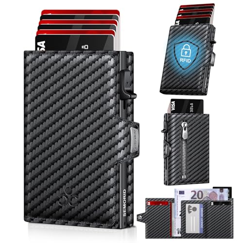 Geldbörse Herren, Portmonee Herren mit Münzfach & RFID Schutz, Slim Wallet Pop-up Kartenetui Herrens, Geldbeutel Herrens für 9-11 Karten ID-Fenster Geldscheinfach Smart Wallet for Men (Kohlefaser)
