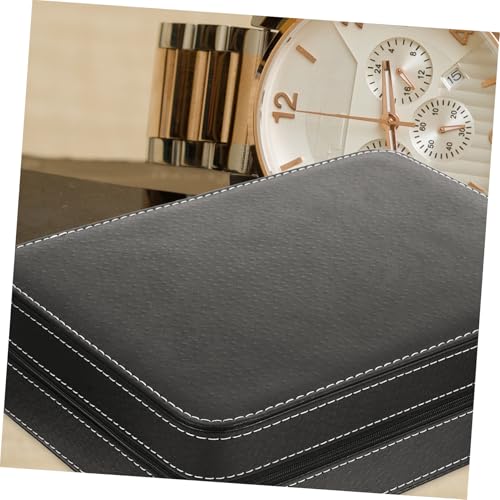 Boîte à montre portable 10 slots cuir noir rétro rangement bureau