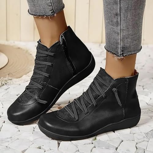 Ankle Boots for Women Lightweight Water-Resistan Non Slip Boot Round Toe Tie Side Zip Up Flat Walking Shoes Casual Comfortable Leather Short Booties Fall Winter Outdoor2