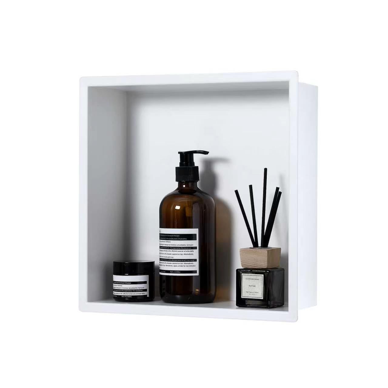 KINKIBOS Shower Niche Stainless Steel, Recessed Niche 30 x 30 cm,Matt White