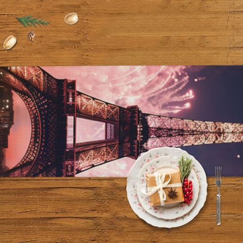 Chemin de table rose en faux lin, déco de table lavable et longue - 8