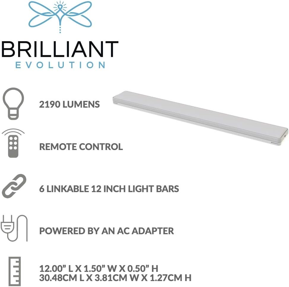 Brilliant Evolution Wired 12 Inch LED Under Cabinet Light Kit with 6 Bars and Remote Control | LED Under Cabinet Lighting | Under Counter Lights for Kitchens | Under-Counter Light Fixtures