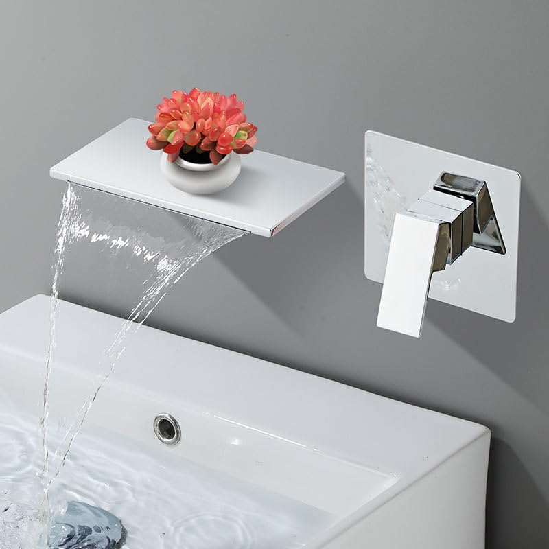 Robinet de salle de bain encastré luxe avec bec cascade en laiton massif