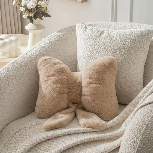 Image of Bow Pillow Cute Room Decor Throw Pillows Butterfly Shaped Decorative Cute Pillows for Bed Sofa Cute Home Decorr,Coffee 10 * 8inch