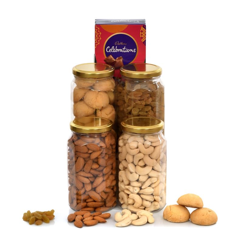 Image of NUTRI MIRACLE Diwali Chocolates Dry Fruits Nuts Gift Hamper with Laddu Candles for Family Friends