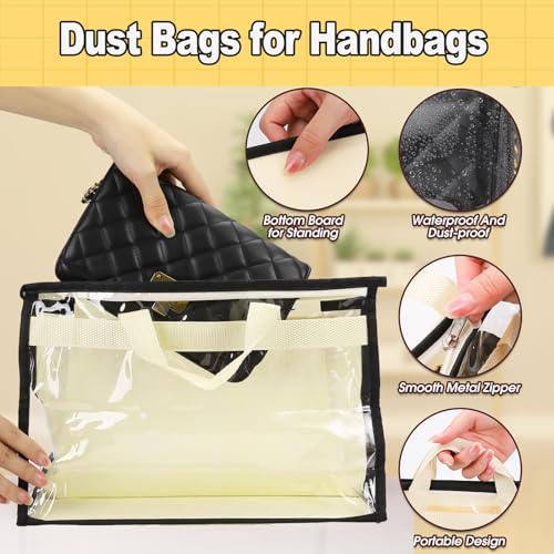 Image of 9 Pack Handbag Dust Bags, Clear Purse Storage Organizer with Zipper Handles, Non-Woven Fabric and PEVA Plastic, Dustproof and Moistureproof for Handbags, Purses, Gloves, Scarves, Blankets