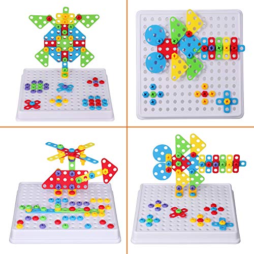 Creative Mosaic Drill Set, Drilling Toy with Screwdriver Tool, Trendy Bits Drill for Kids STEM Engineering Toys Puzzle, Toddler Drill Set Mosaic Design Building Blocks for 3 4 5 6 7 8 Year Olds
