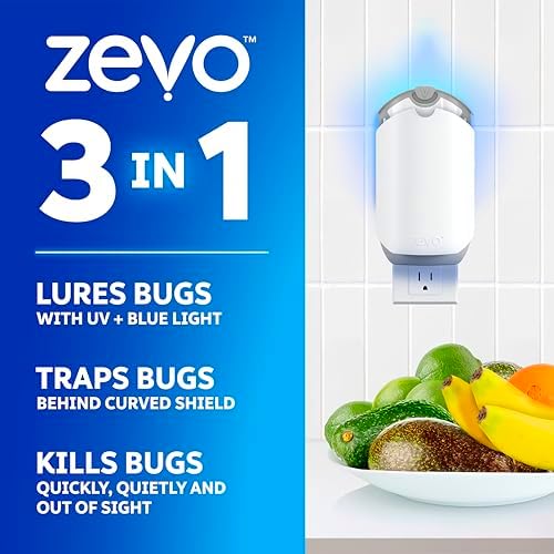 Zevo Flying Insect Traps - Plug-in Indoor Fly Trap and Bug Light Trap Refill with Blue and UV Light - No-Mess Cartridge for House Flies, Fruit Fly Trap and Gnats (2 Plug-in Bases and 2 Cartridges) - 1