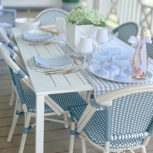 Image of PURPLE LEAF Patio Dining Chair Set of 4, Armless, White Finish, Light Blue