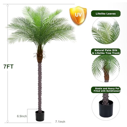 Image of 7ft Artificial Phoenix Palm Tree, Faux Coconut Silk Tropical Fake Palm Plant for Indoor Outdoor Home Office Patio Bathroom Pool Coastal Decor(Set of 2)