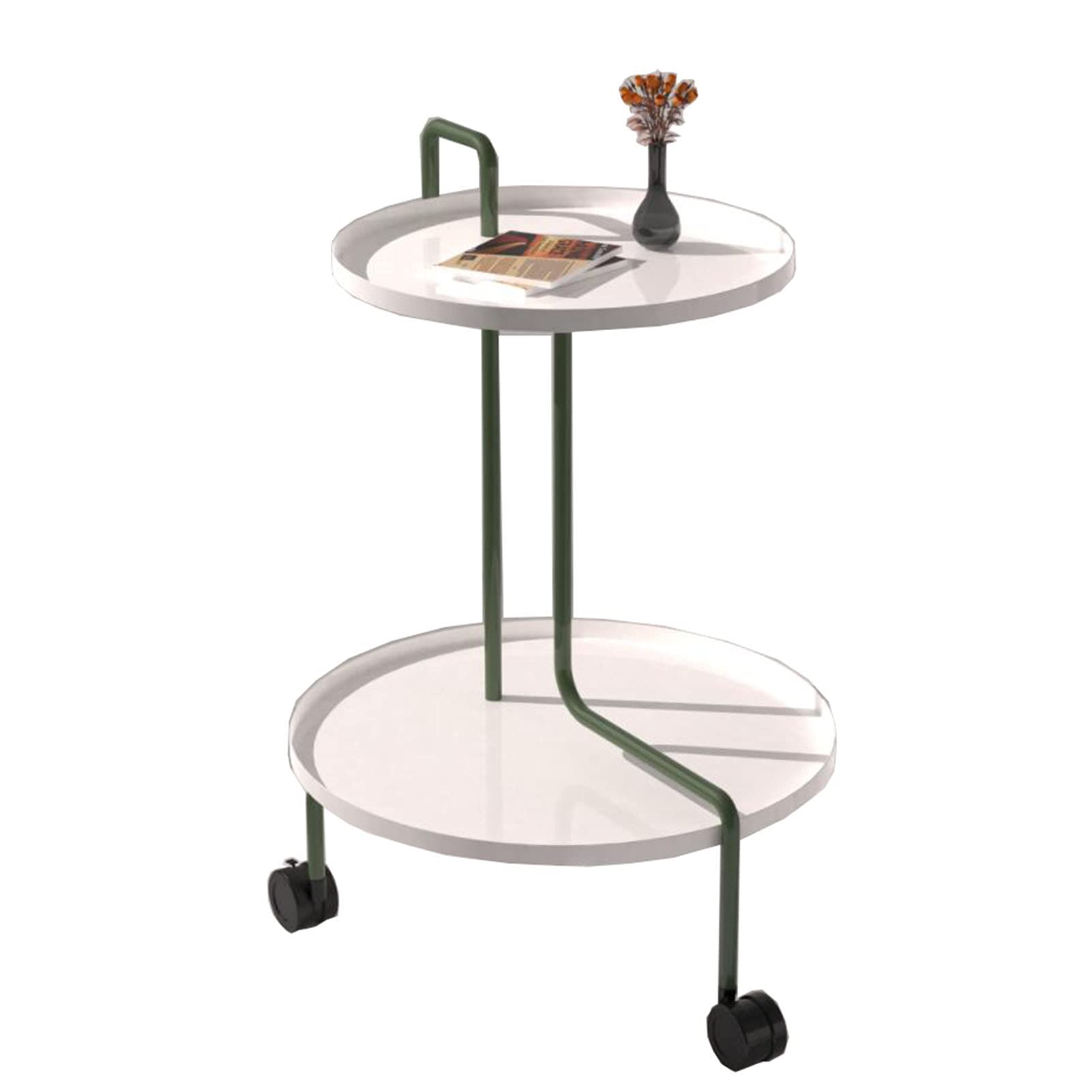 HAIZHENSide End Table Movable Minimalist Living Room Sofa and Coffee Table,2-Tier Pallet Trolley, 3 Colors for Living Room Bedroom(Size:19.68 * 19.68 * 28.93in,Color:Dark Green)
