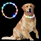 Sazuik 最新型 犬用光る首輪 散歩 ライト usb充電式 装着簡単 柔らかい 軽量 サイズ調整可能 ペット 犬 猫 LED光る首輪 安全対策 視認性 3つの発光モード (レインボー)