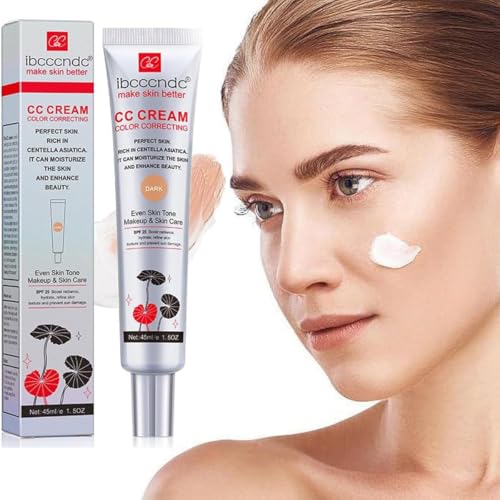 LBOYLOVE Color Correcting CC Cream with SPF 25 Coverage Lightweight Foundation Hydrating Serum Even Skin Tone Makeup and Skin Care Boost Radiance Refine Skin Texture Avoid Sun Damage (Dark)