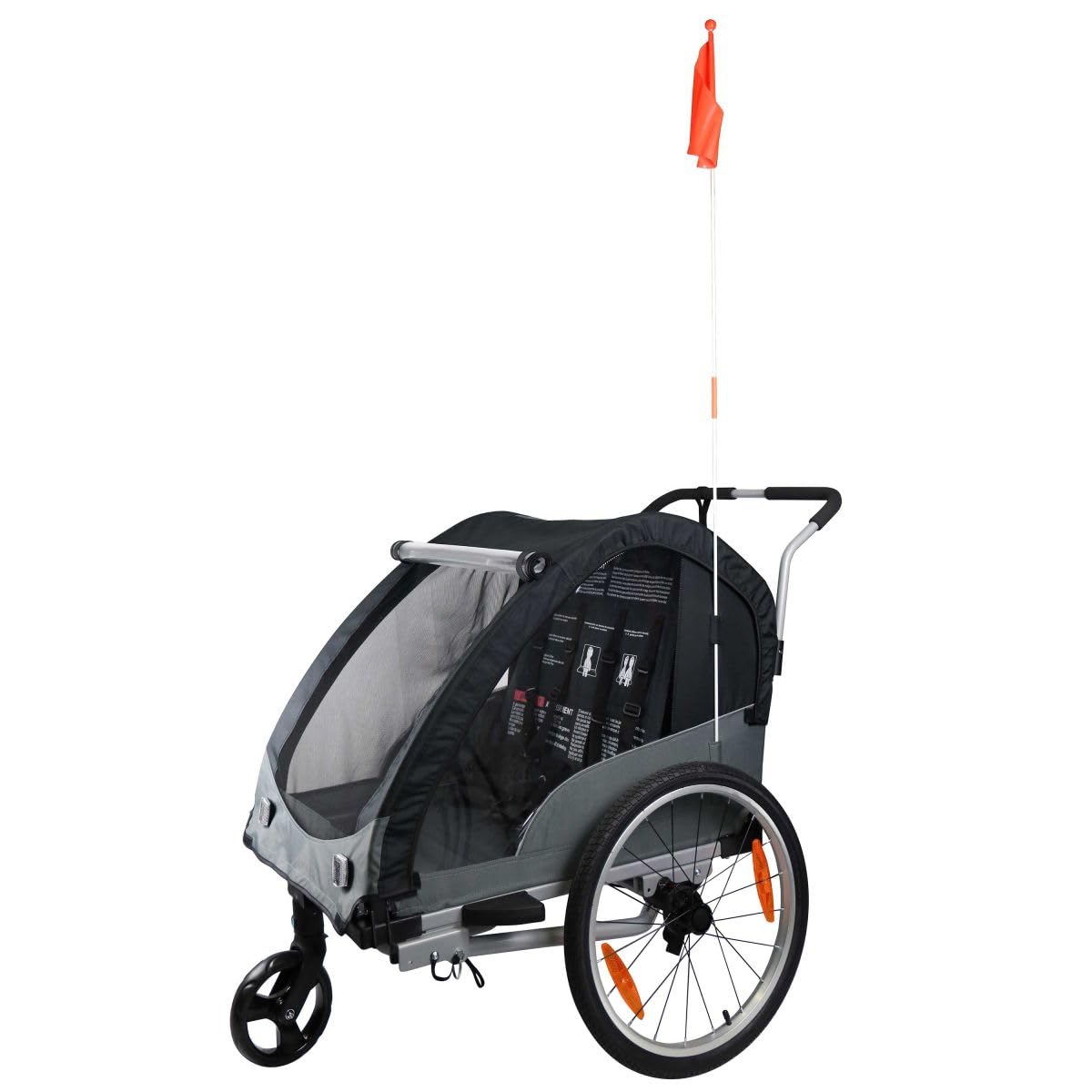 Bike Original - Remorque de Vélo Convertible en Poussette Enfant en Aluminium - Jusqu'à 2 Enfants - Pliable, Capote Toutes Saisons, Frein à Main et Position Parking, suspensions