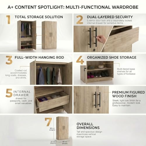 Image of FFO 2 Matrix Door Wardrobe with 2 Drawers | Multi-Purpose Wardrobe Organizer with Shelves | Engineered Wood Cupboard for Living Room, Bedroom & Office | Modern Sideboard Storage Unit Milok DIY.