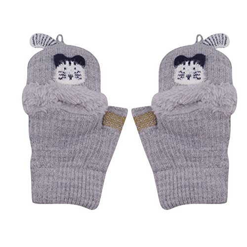 Kids Toddlers Cute Reindeer Fleece Lined Gloves Convertible Flip Top Fingerless Mittens for Boys Girls2