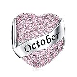 October Birthstone Charms for Pandora Charms Bracelet S925 Heart Bead Happy Birthday for Bracelets Necklace