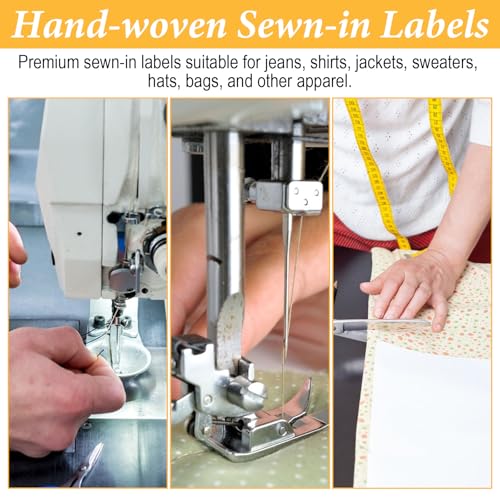 Telooco 200Pcs Sewing Labels for Handmade Items Sewing Labels Handmade with Love Label Embossed Tags Sew on Clothing for DIY Crafts Knitting Crocheting Sewings (Beige)
