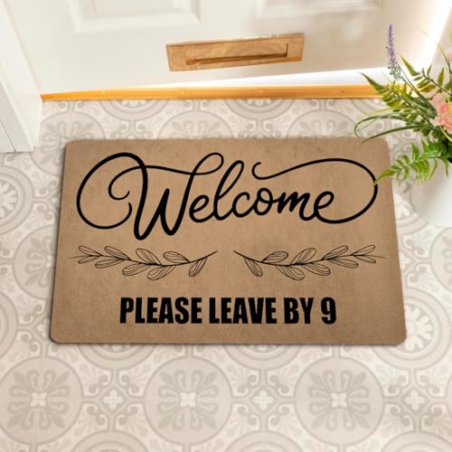 Image of GXFC ZHAO Funny Welcome Doormat Please Leave By 9 Personalized Monogram Front Door Entrance Outside Welcome Matt with Anti-Slip Rubber Back Novelty House Warming Gift Porch Quirk Mat(23.7 X 15.9 in)