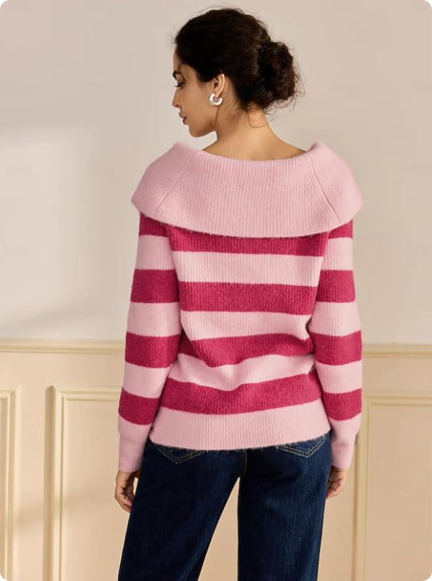 ADOR Womens Sweater Ribbed Knit Wool Blend Casual Regular Fit Off Shoulder Top2