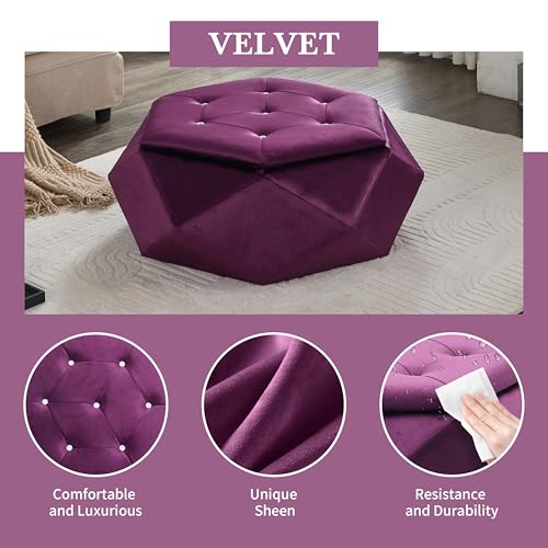 Christopher Knight Home Kiin Velvet Storage Ottoman, Medium Ottoman Foot Rest, Foot Stools Ottoman with Storage, Living Room Sofa Couch Extra Seat, Modern Coffee Table for Home Office, Purple by Christopher Knight Home - Image 4