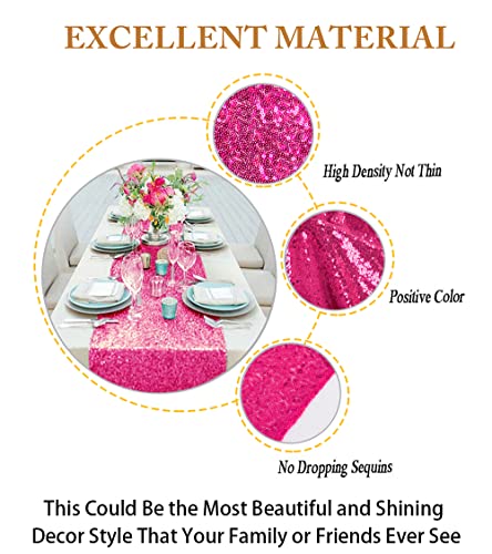 Hot Pink Table Runners 12X108-Inches Pack Of 10 Sequin Table Runners Sparkly Sequin Fabric Linen Table Runners Fuchsia Kitchen Table Runners For Holiday Celebration Party Supplies #TOP3