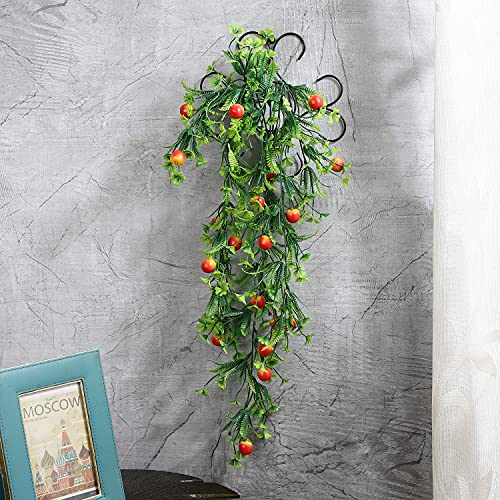 Image of Foliyaj Artificial Apple Vine with Metal Wall | Decoration Items for Living Room | Creeper for Wall Decor (Length 70 cm + 1 Metal Wall Stand)