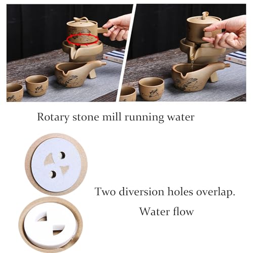Image of Chinese Gongfu Tea Gift Set, Service Automatic Stone-Mill Design Handmade Ceramics Tea Pot 6 Cups Japanese Kung Fu Tea for Adults Men Women Tea Ceremony Party Home Office Decor (lotus)