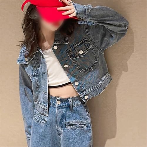 Kids Girls Lapel Denim Jackets Button Down Long Sleeve Washed Short Coats Fall Stylish Cool Y2k Streetwear With Pockets3