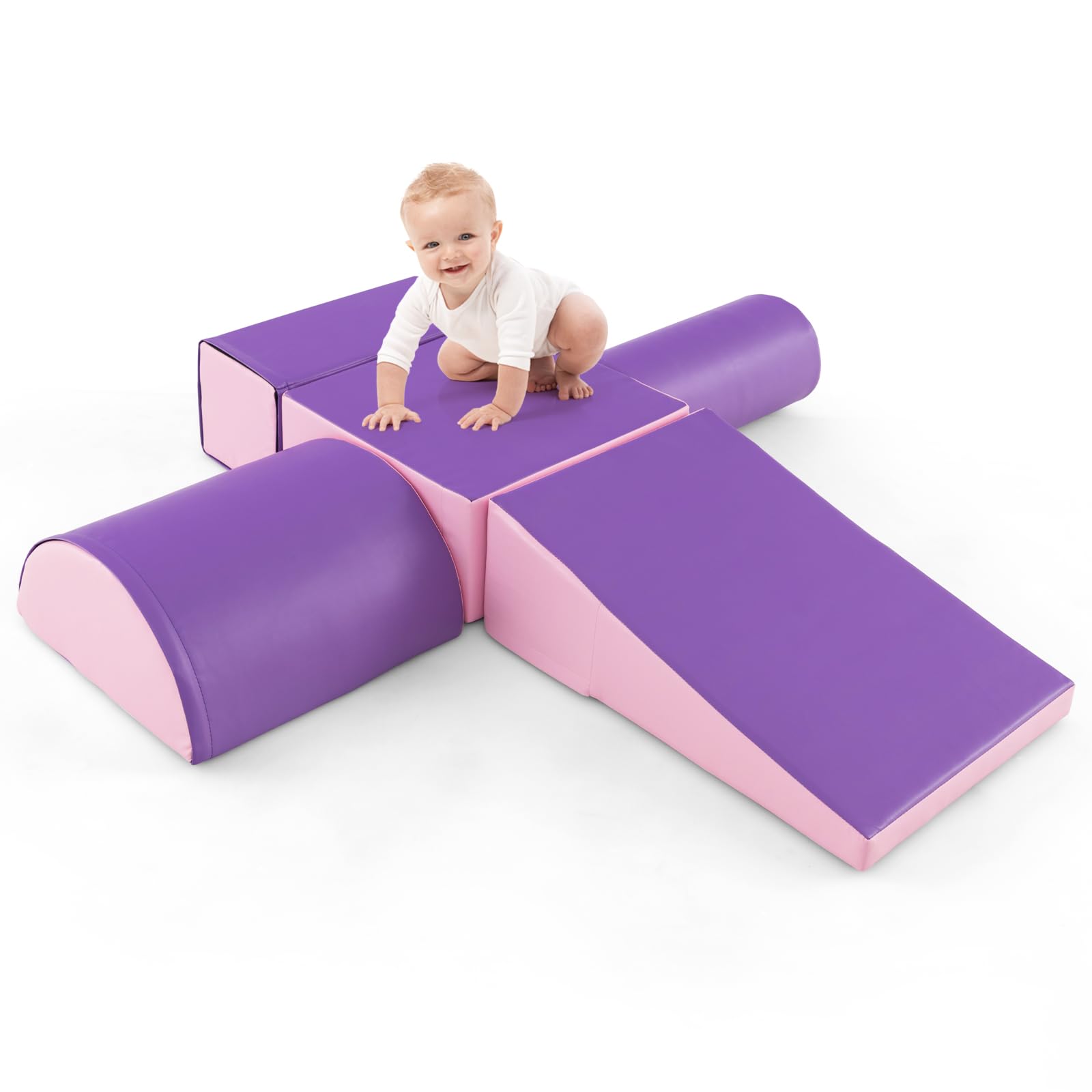 COSTWAY 5 Pieces Baby Climb and Crawl Foam Play Set, Colorful Children's Educational Software Activity Toys, Soft Climbing Blocks for Toddlers, Preschoolers (Purple+Pink) — image 1