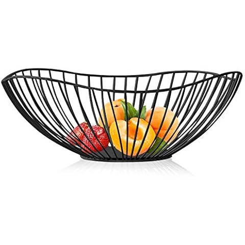 Metal Wire Fruit Basket, Black Fruit Bowl for Kitchen Counter, Fruit Holder Stand Storage Baskets for Countertop, Home Decor, Table Centerpieces, Vegetable Bowls for Fruits, Veggies, Snacks (Black) Cover