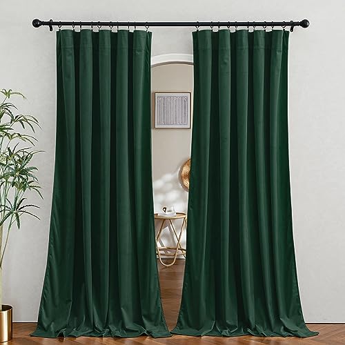 Image of RYB Home Green Velvet Curtains - Super Soft Sliding Door Curtains 62 inches Width Large Room Darkening Window Decorative Drapes for Guest Room, W62 X L84, 2 Panels | Sliding Patio Door, Room Darkening, Blackout, Thermal Insualted, Kids Room, Green, W62 x L84, 2 Panels