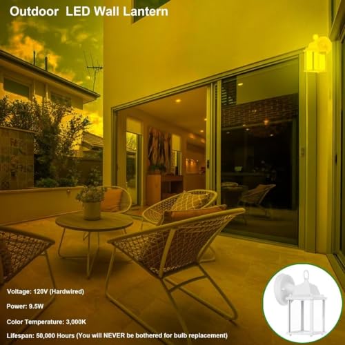 LIT-PaTH Outdoor LED Wall Lantern, Wall Sconce as Porch Light, 9.5W 800 Lumen, Aluminum Housing Plus Glass, 3000k-Matte White Finish, 2-Pack - Thumbnail 5