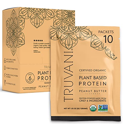 Truvani Vegan Protein Powder | Peanut Butter | 20g Organic Plant Based Protein | 10 Travel Packets | Pea Protein for Women and Men | Keto | Gluten & Dairy Free | Low Carb | No Added Sugar