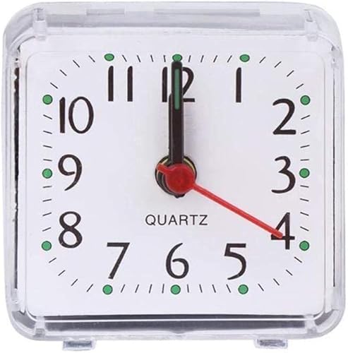 Reloj cuadrado compacto de cuarzo de viaje, mini despertador portátil, reloj despertador con pestaña para decoración de escritorio