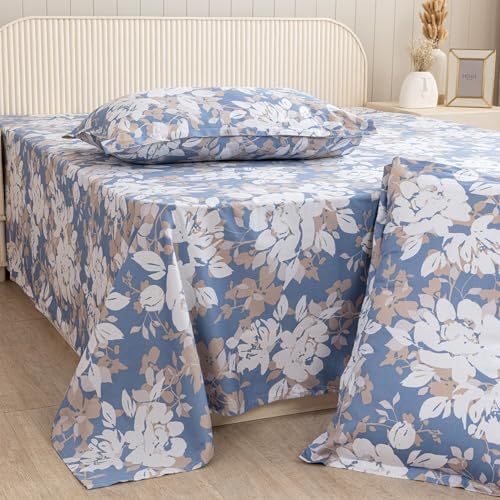Image of HOMEMONDE Single Size Bedsheet | Cotton Flat Sheet with One Pillow Cover Soft Floral Bedsheet for Single Bed (60 x 90 Inches / 152 x 229 cm, Blossom Haze) | Perfect for Home Decor & Gifting