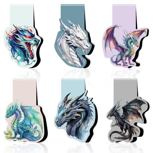 Dragon Magnetic Bookmark Gift - 6Pcs Rider Bookmarks Cool Animal Book Mark Magnets Fantastic Page Clip for Book Lovers Students Reading Gifts