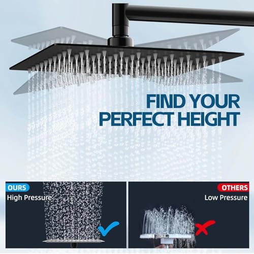 Image of Shower Head,10 Inch High Pressure Rain Shower Head with Handheld Spray Combo, Adjustable Dual Rainfall Shower Head - Showerhead Comb Set with Extension Arm - 60 Inch Long Shower Hose(Black)