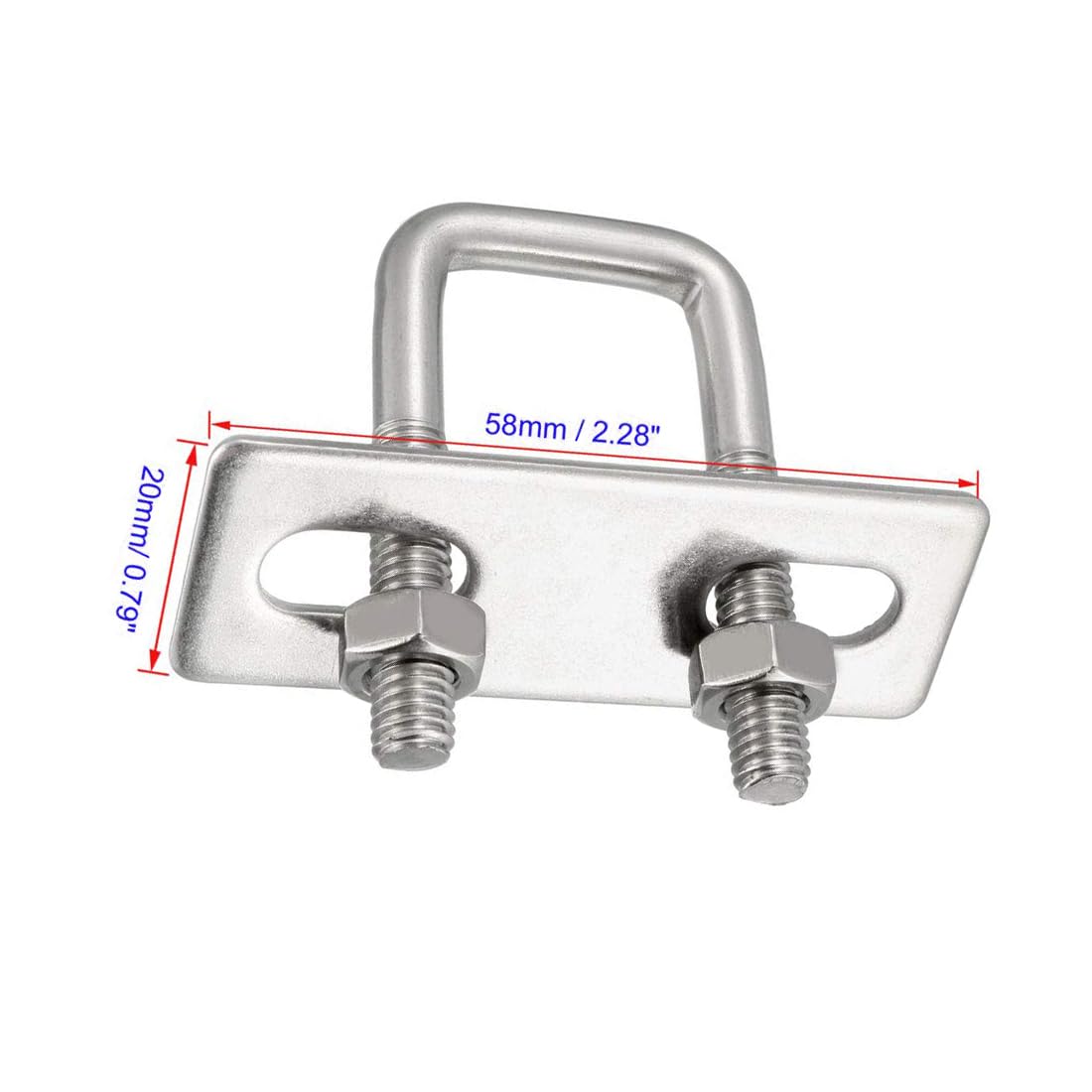 MACHSWON Square U-Bolt,2 Set 304 Stainless Steel M6 U Bolts 20mm(0.79") Inner Width 45mm Length with Nuts and Frame Plate for Automobiles Boat Trailer - Image 3