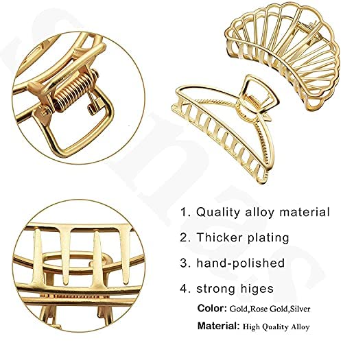 ANNACREATIONS Korean Style Metal glossy Finish Hair Clutcher Golden hair Claw Clip Hair Accessories For Women Girls 6 Count (Pack of 1) - Image 2