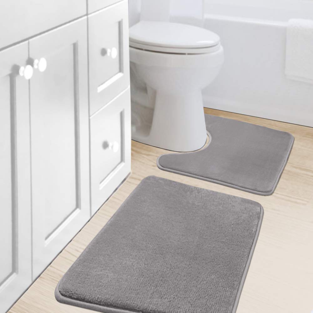 H.VERSAILTEX Bath Mat Memory Foam Set Bathroom Rug Set Flannel Velvety Bath Mat Luxury Extra Soft and Absorbent Non Slip Rugs for Bathroom/Bedroom