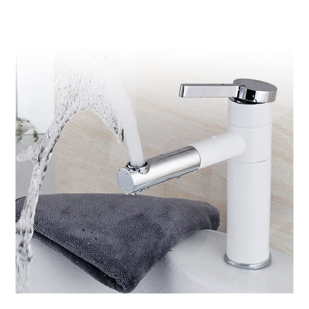 Robinet de lavabo en cuivre blanc bas avec mitigeur rotatif à 360°