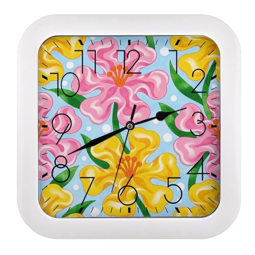 Horloge murale silencieuse carrée de 25,4 cm sans tic-tac décorative et fleurie - 2